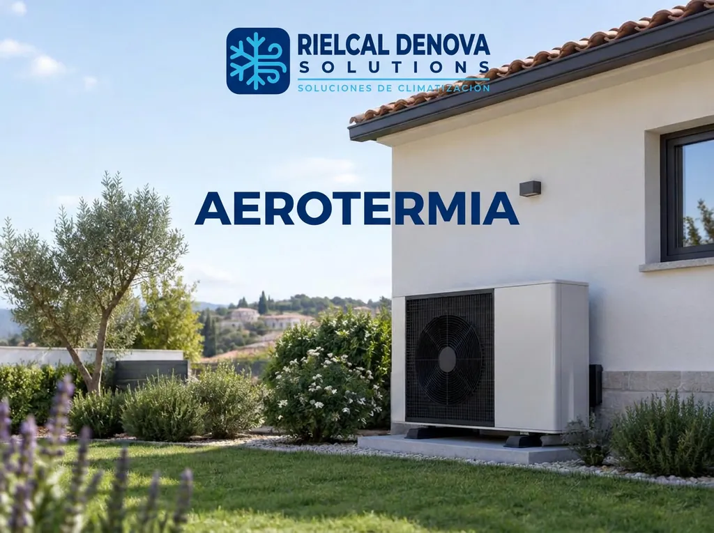 Unidad exterior de aerotermia instalada junto a una vivienda unifamiliar en Madrid (imagen orientativa)