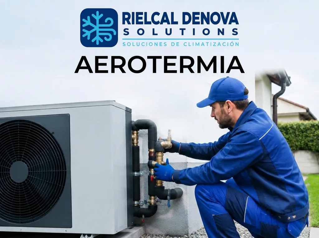 Técnico de RIELCAL DENOVA SOLUTIONS trabajando en una instalación de aerotermia en Madrid (imagen orientativa)